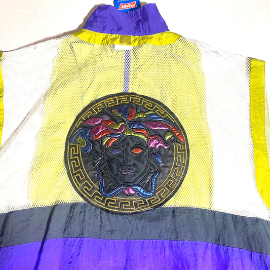 Master cute neon windbreaker vest customized with Versace vibe medusa patch on the back, NOs 90s