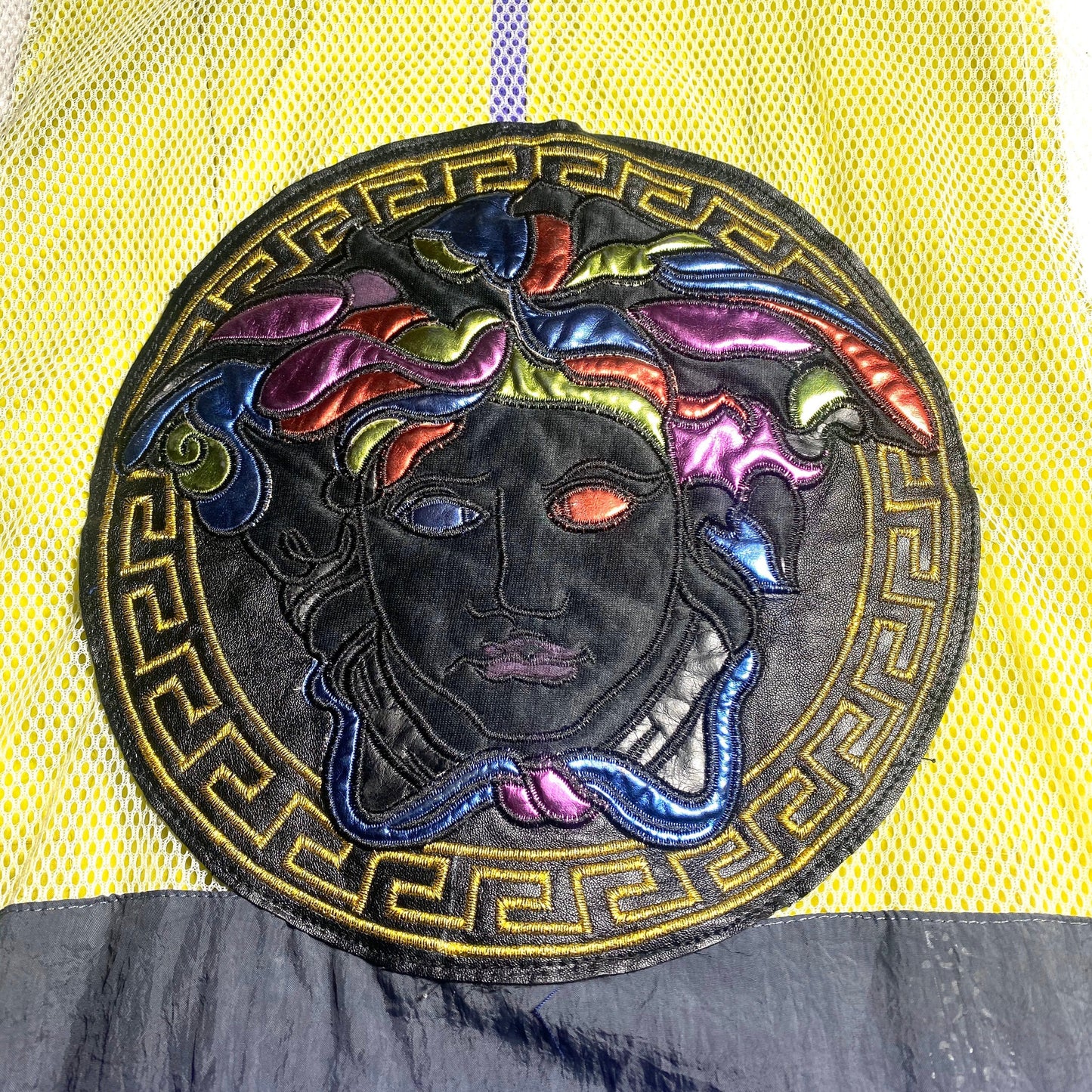 Master cute neon windbreaker vest customized with Versace vibe medusa patch on the back, NOs 90s