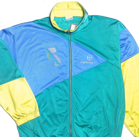 Sergio Tacchini 90s colorful patchwork tracktop jacket with embroidered details, Mint condition.