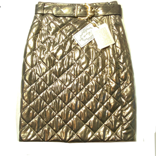 Progetto Donna sparkling golden quilted martellasse skirt made in Italy with matching baroque belt, NWT 80s