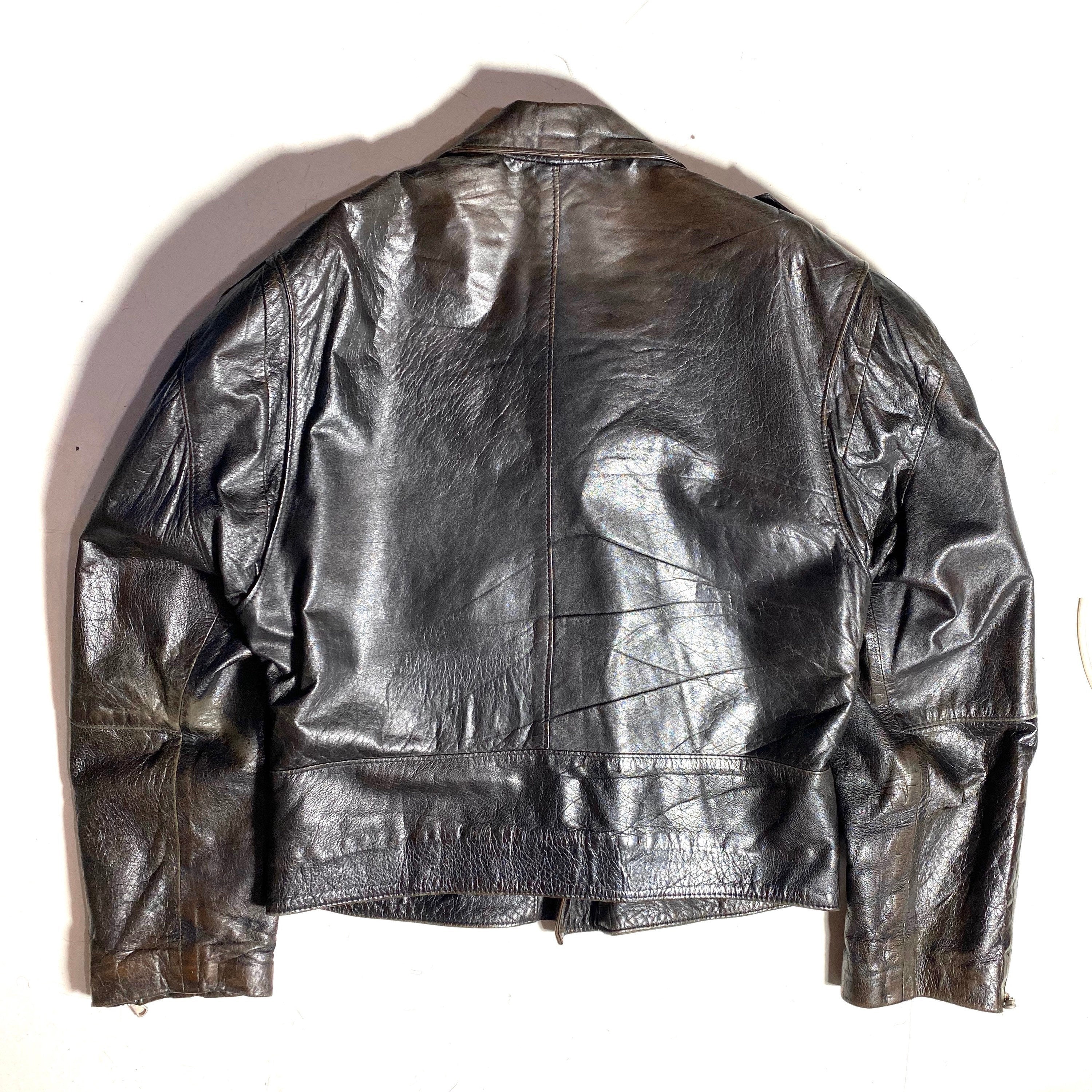 Black lambskin soft leather chiodo jacket made in Italy in the 80s