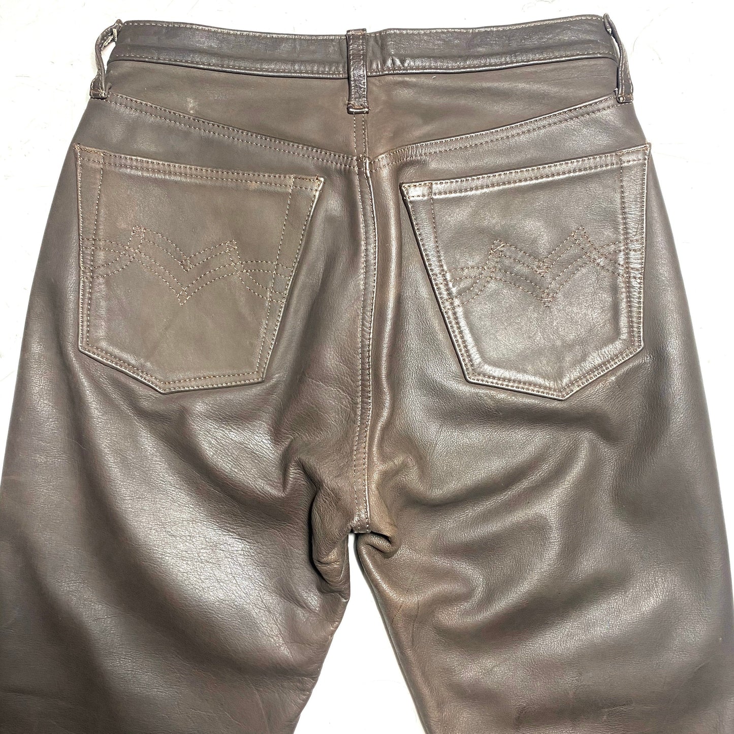 Pepe coffee brown leather trousers, Colombian leather jeans cut, sz 46, 1980s great condition