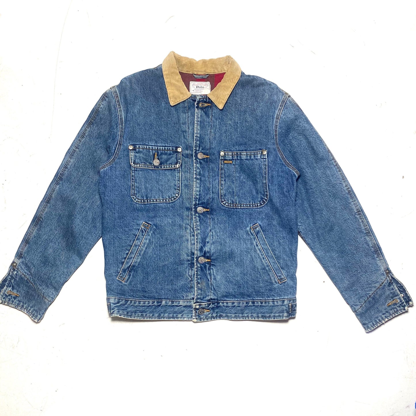 Ralph Lauren Denim jacket with plaid wool lining & beige corduroy collar, mint condition ladies sz S