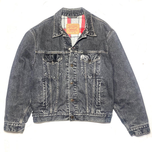 Levi’s 80s Customised grey acid wash trucker jacket with flannel lining sz L, great condition