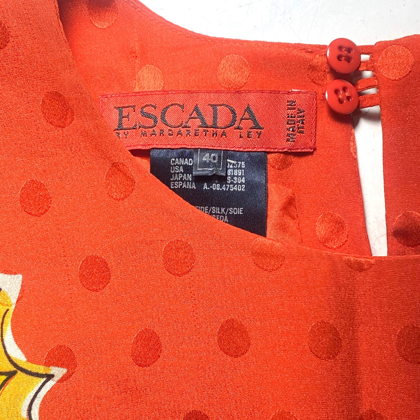 Escada red silk polka dot / colorful pop pencil print allover dress size 40 / M