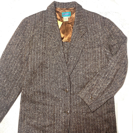 Kenzo Paris sz 38 ladies blazer, grayish brown pinstripe pure new wool jacket made in France, 80s mint condition