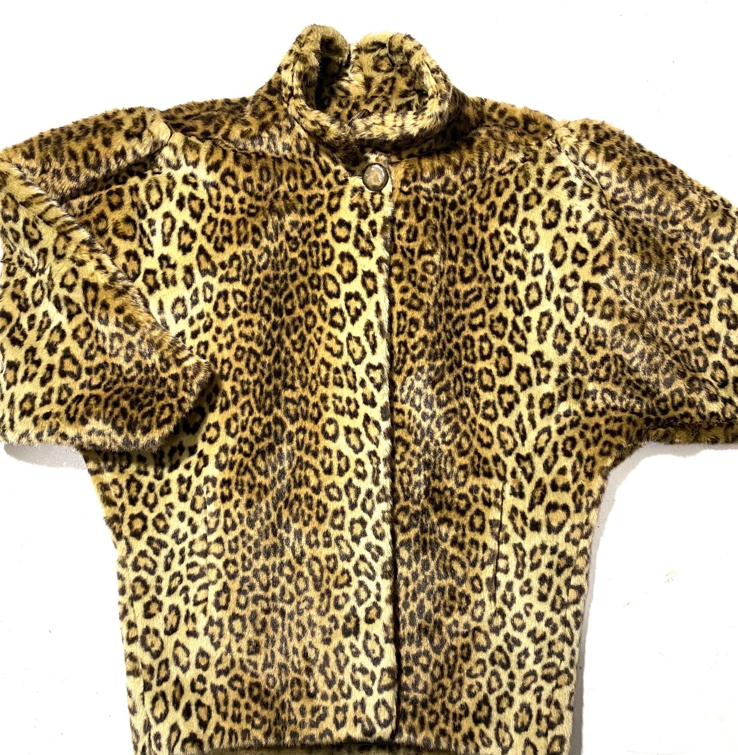 Rocking cut cheetah animalier faux fur made in France in the 80s, bat sleeves, UK10 DE 38, great condition