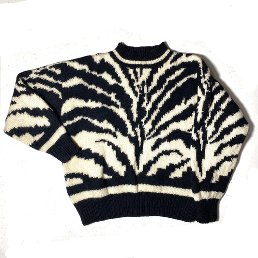 Perry Ellis Portfolio ladies thick wool zebra crewneck pullover, sz S 1990s mint condition