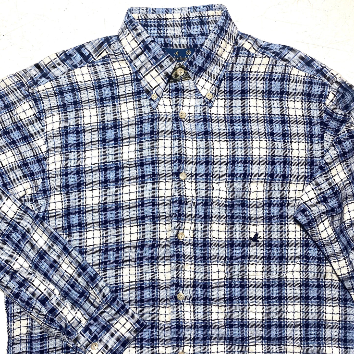 Brooksfield new old stock blue tones checkered flannel shirt, 90s Italy NWT