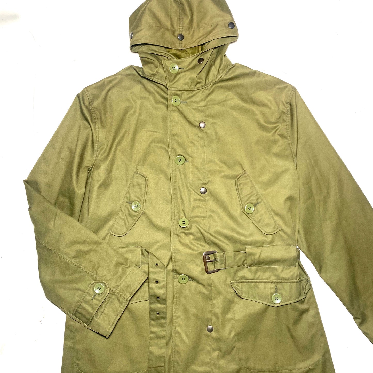 Italian military hooded rain coat/ parka cotton shell with hydro repellent lining, sz 50 M/L mint