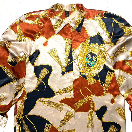 Mario Cecconi satin baroque print blouse / shirt made in Italy in the 80s, mint