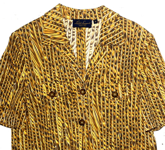 Luisa Spagnoli baroque golden chain photo print double chest pocket short sleeve shirt size M, Mint