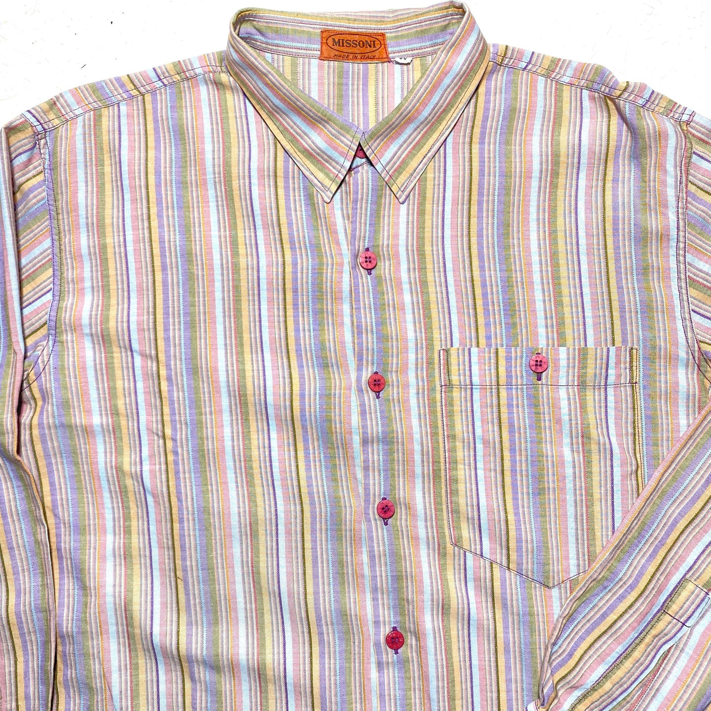 Missoni orange label colorful striped cotton shirt, sz 50 80s Italy perfect condition