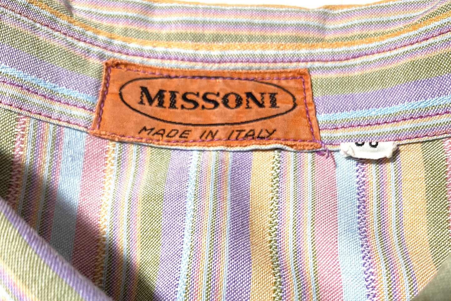 Missoni orange label colorful striped cotton shirt, sz 50 80s Italy perfect condition