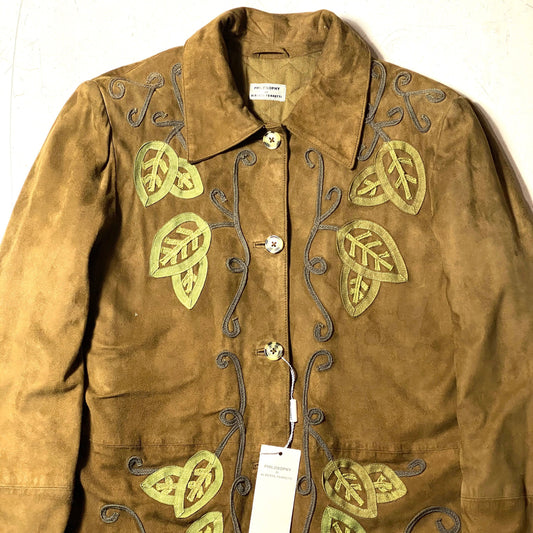 Philosophy Alberta Ferretti padded suede jacket with floral embroidery allover, new old stock w/tags