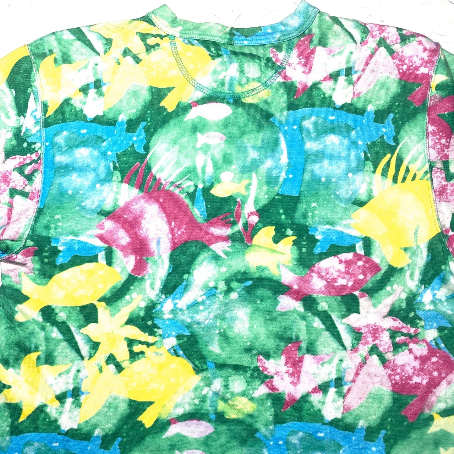 Best Company 80s short sleeve sweatshirt with colorful sea themed allover print, fancy tie dye style, mint condition