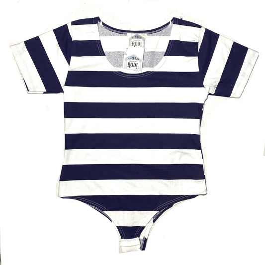 Rodi NWT 80s sailor style white/navy striped cotton bodysuit, new with tags and mint