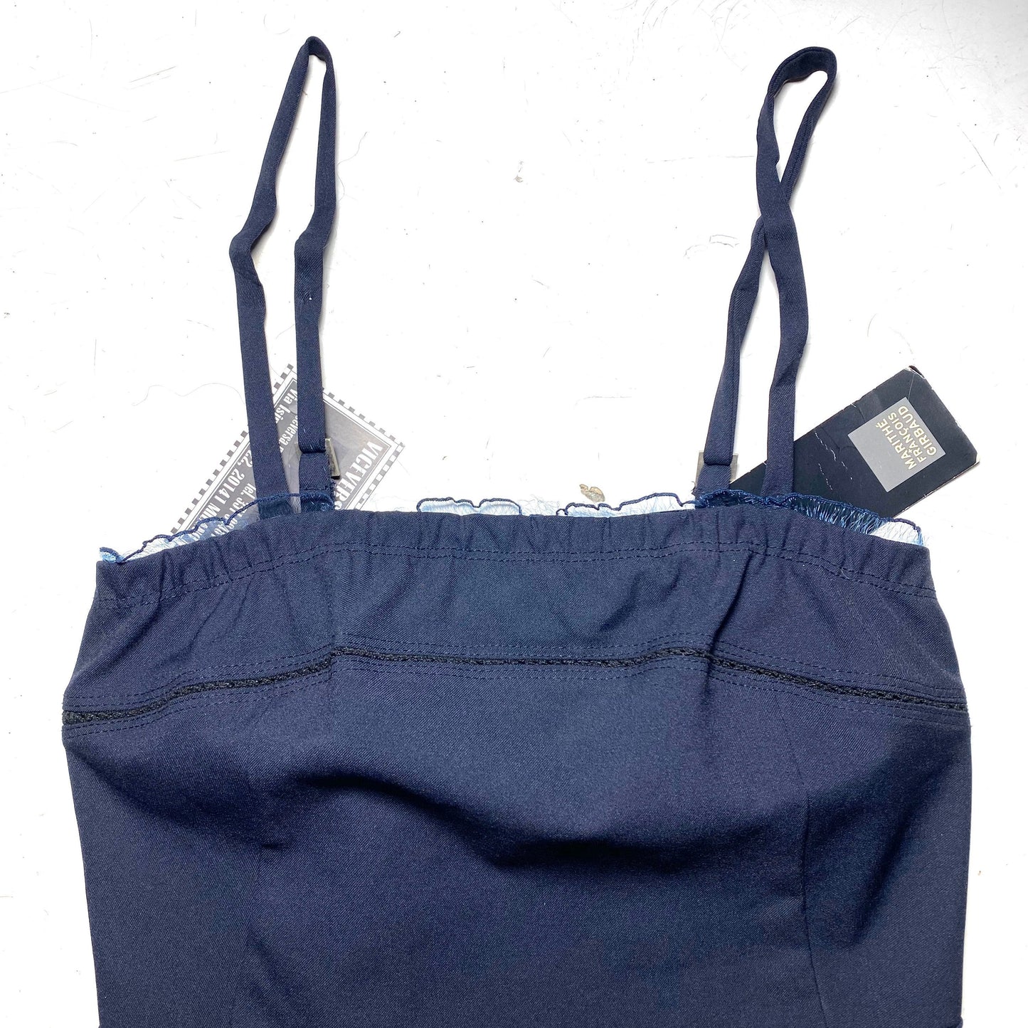 Marithe F Girbaud elastic navy sport corset / top with fine laces, new with tags 90s