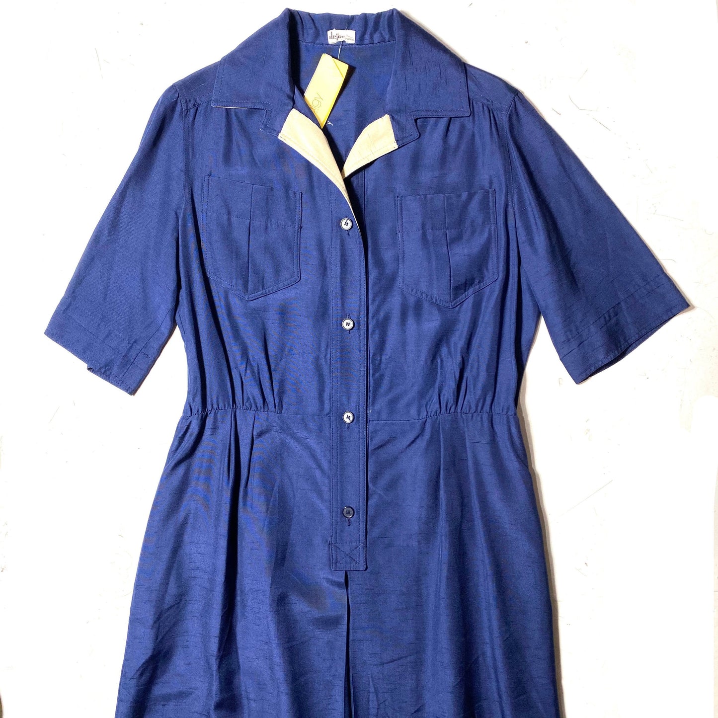 Dejac Paris 1960s elegant bonton navy blouson dress, scholar style dress sz 40 mint