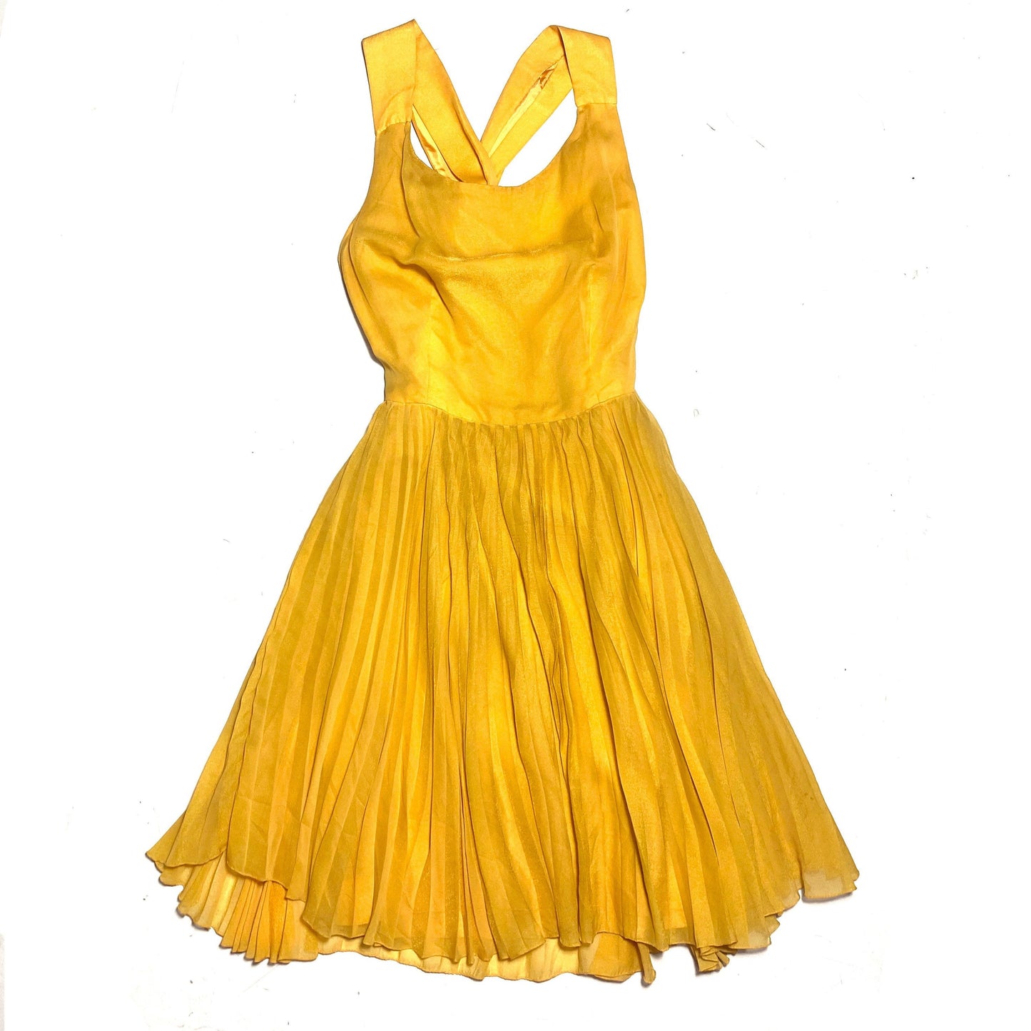 Mustard silk double layered crossed back straps princess dress tailor made, mint