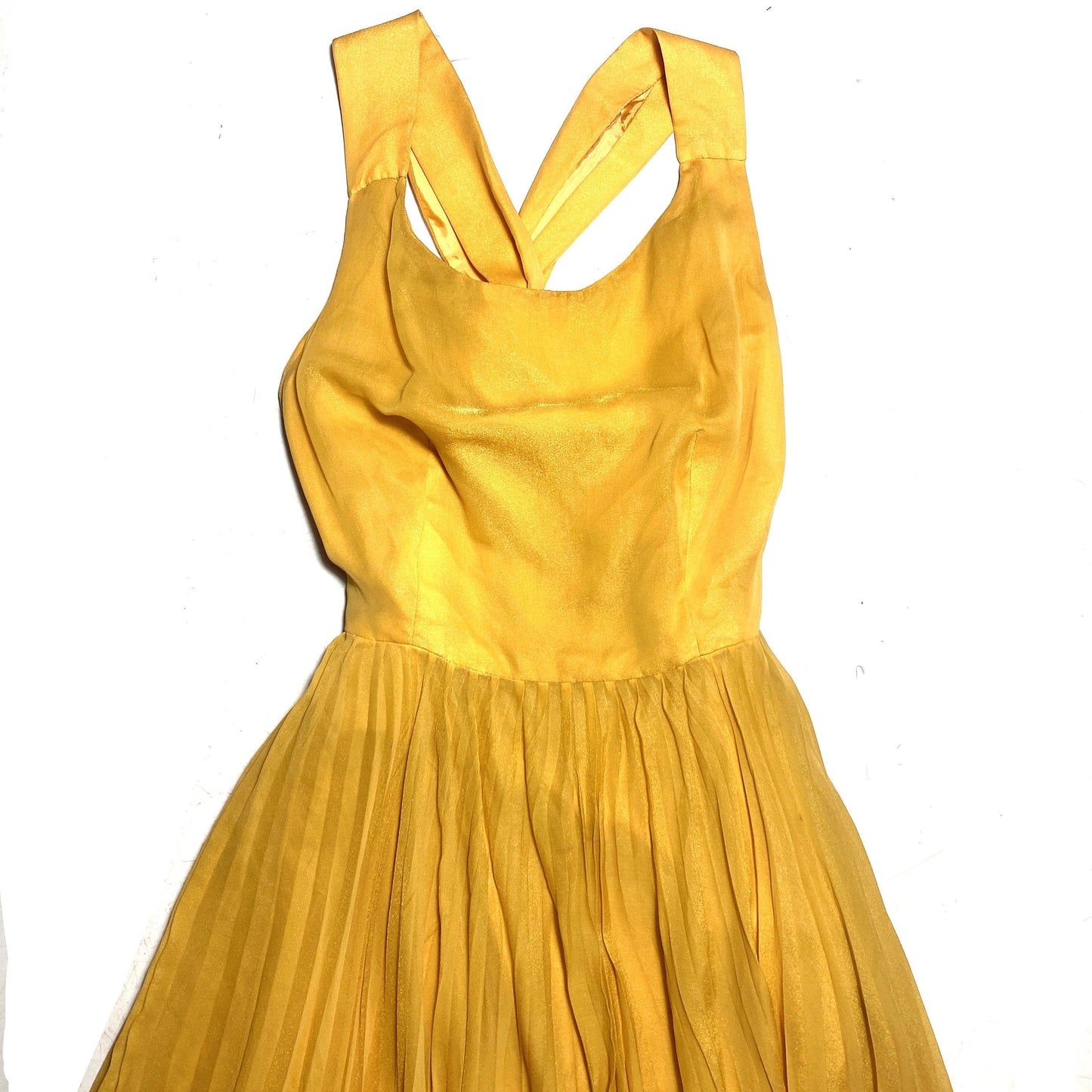 Mustard silk double layered crossed back straps princess dress tailor made, mint