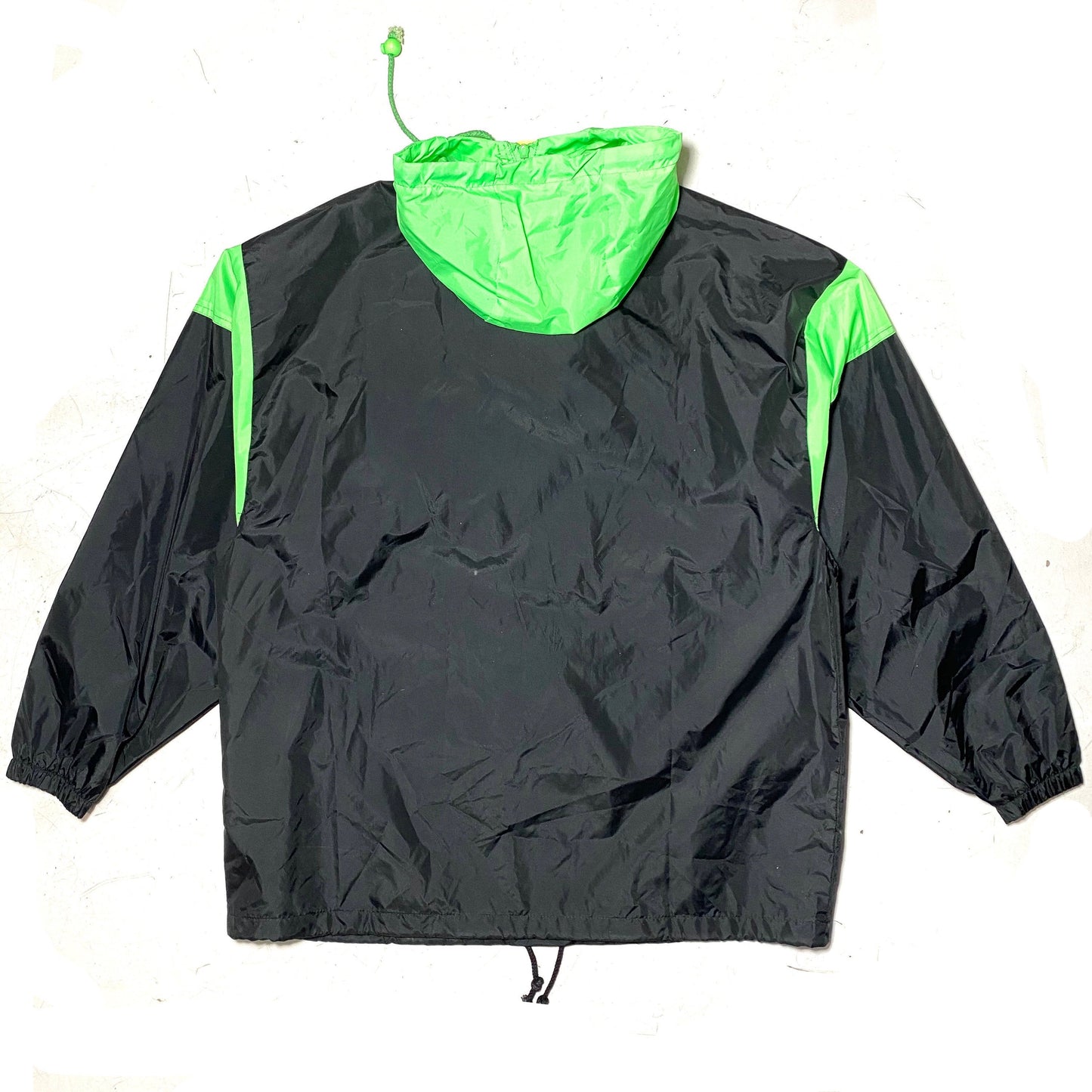 TopPunch black + neon colors pullover rain jacket, foldable into a waistpack 80s NOS mint