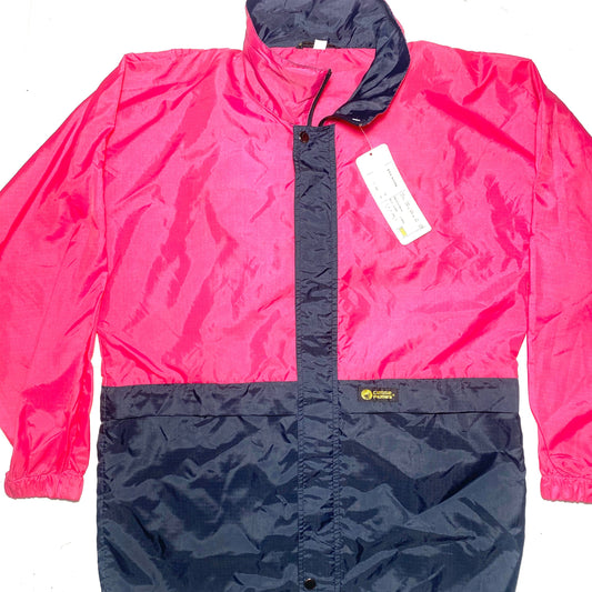 Ciesse 80s nylon neon/navy windbreaker w retractable hood, NWT 80s Italy