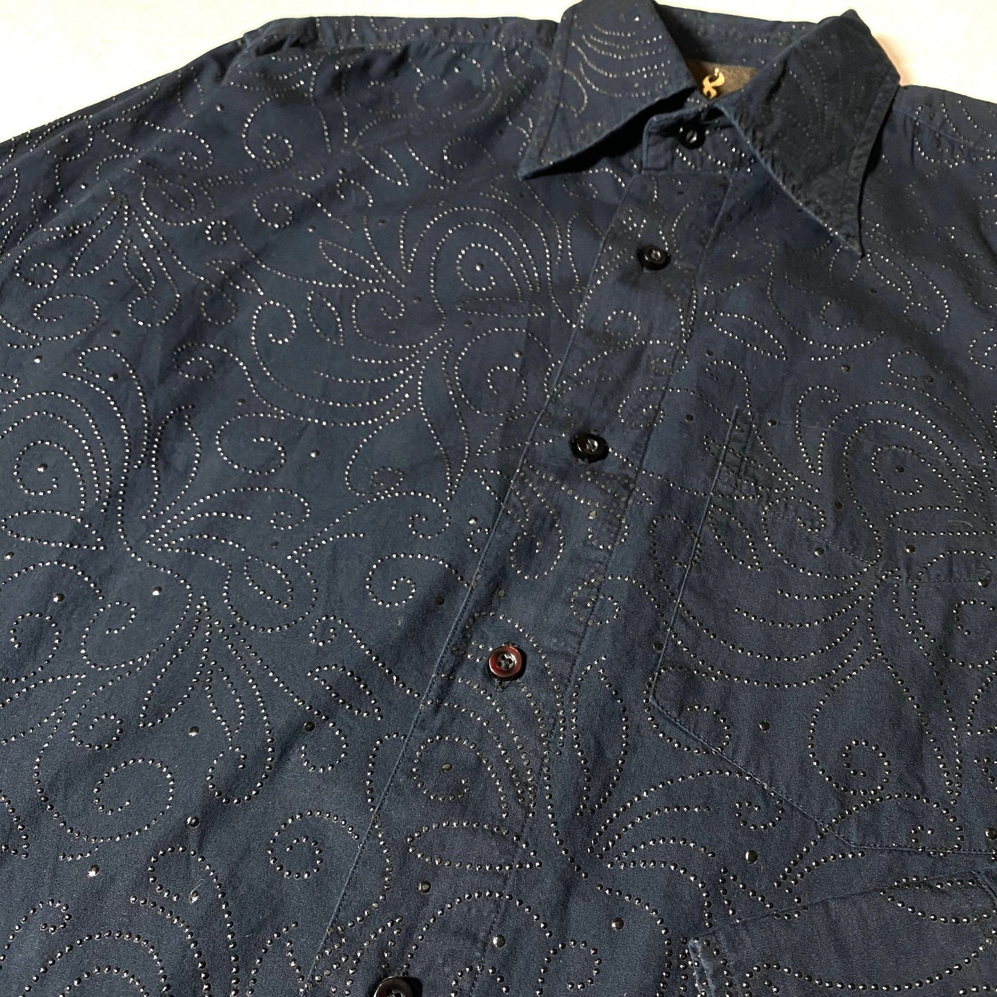 Fire&Ice black tone on tone relief dots abstract allover print, research item, 90s mint condition sz L but fits less