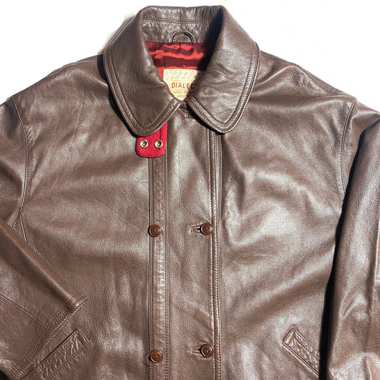 Dialecte button cuff collar brown lambskin admiral jacket made in Italy in the 80s, in mint condition