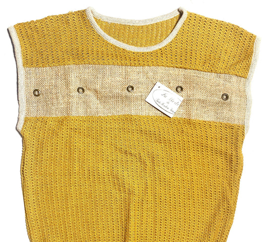 La Mode 70s NWT cotton crochet knit tank top with pierced raffia insert, super funk, mint condition