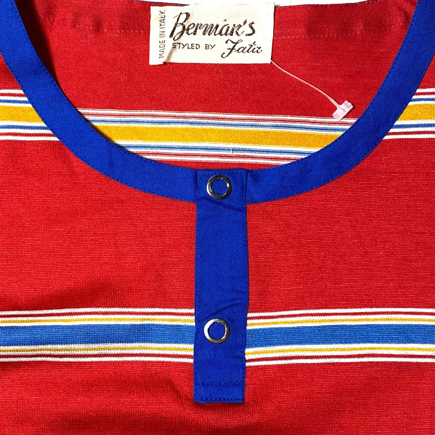 Berman’s by Fata NWT 70s finest lisle cotton yarn Jacquard striped t-shirts, new and unworn from deadstock in 2 colors.