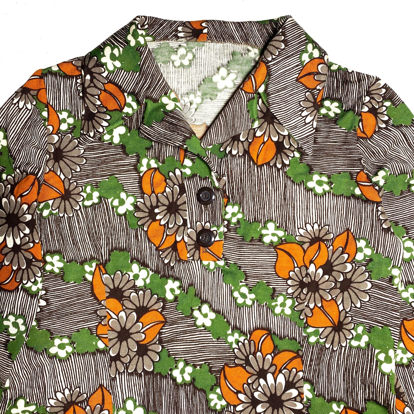 1970s floral/abstract pullover blouse,  mod /hippie style le beagle collar, perfect condition