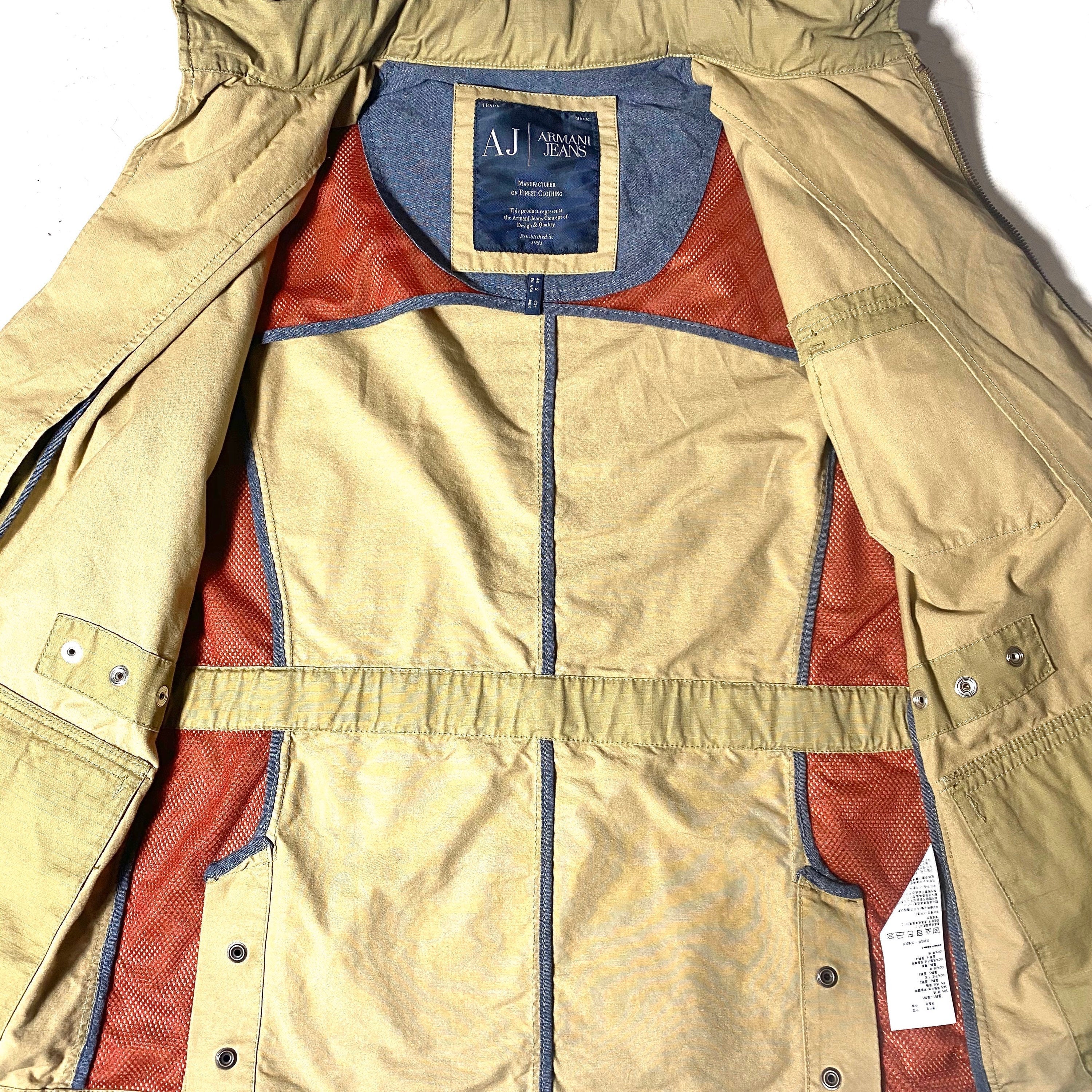 Armani Jeans retro beige cotton Canvas jacket with brown leather