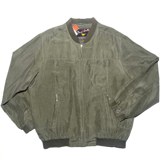 Paul R. smith pure silk military green bomber jacket sz 52 XL, mint condition.