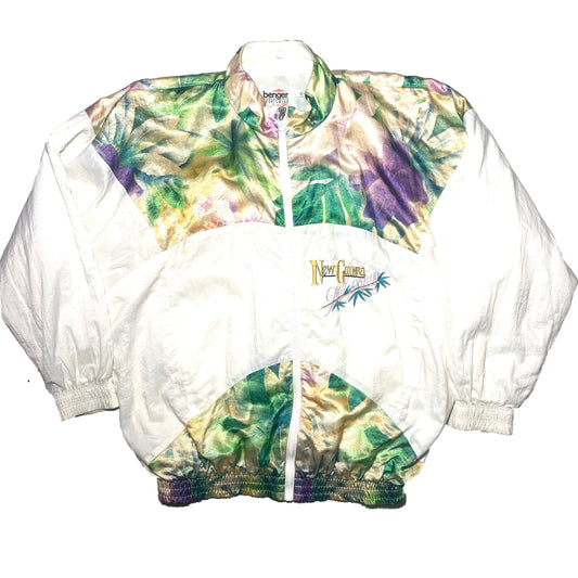 Banger cute windbreaker jacket with tropical plants print, 90s size 40/M ladies