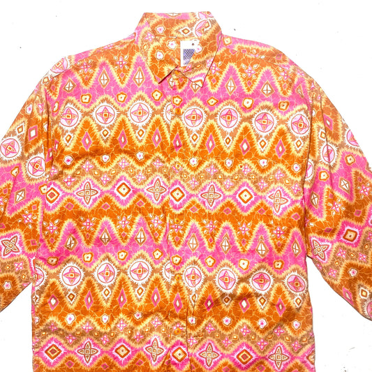 1960s psychedelic kaleidoscope cotton shirt in orange & pink/fucsia tones, hippie / acid vibe shirt, mint