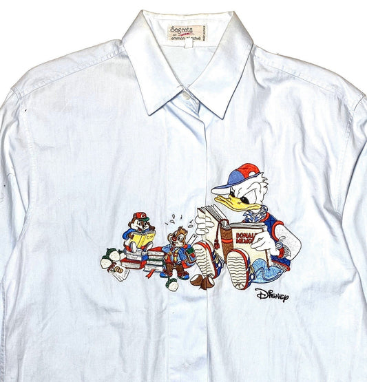 Schvili x Disney’s Donald Duck Chip & Dale reading shirt, sz42  (ladies M)