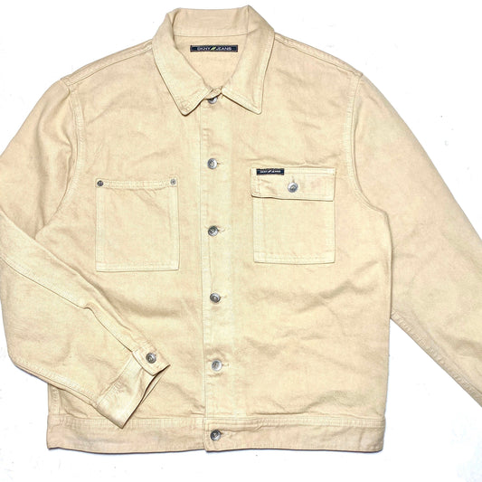 DKNY 90s beige denim trucker jacket made in USA, cool workwear inspired style, sz M mint condition