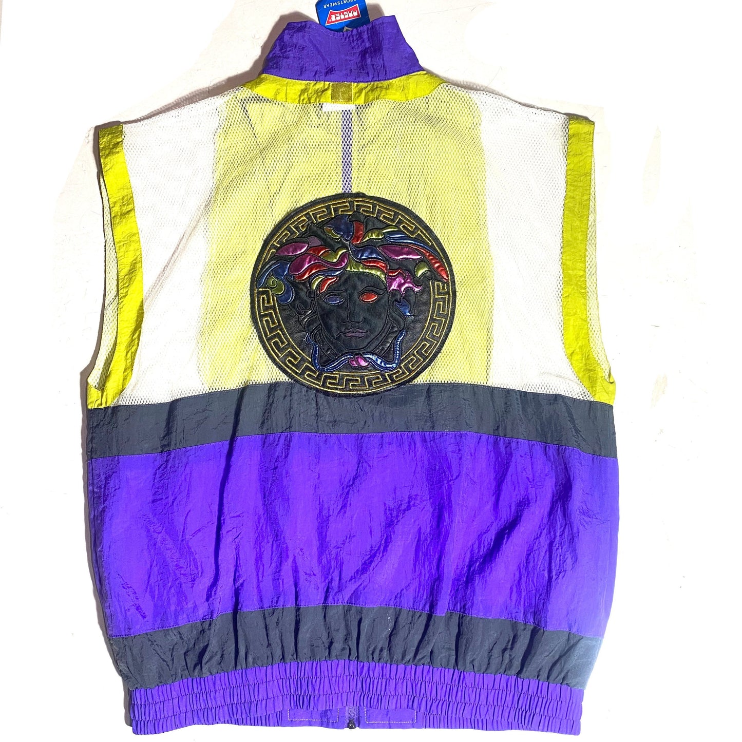 Master cute neon windbreaker vest customized with Versace vibe medusa patch on the back, NOs 90s