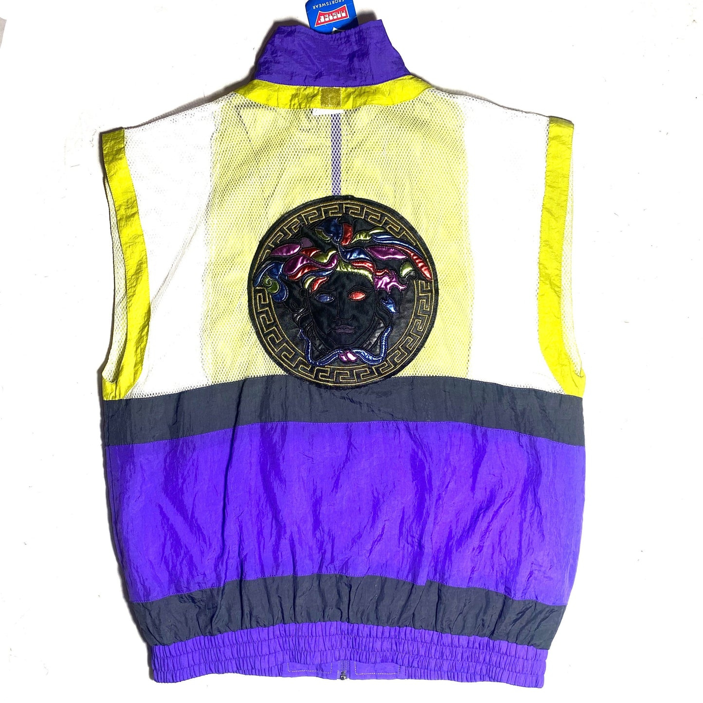 Master cute neon windbreaker vest customized with Versace vibe medusa patch on the back, NOs 90s