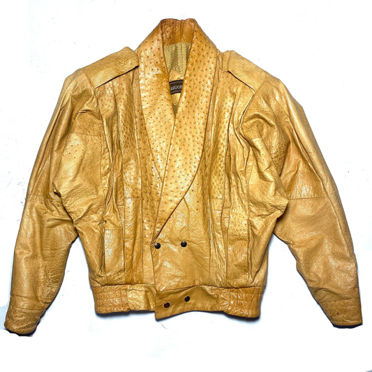 Gregor beige ostrich leather chiodo jacket made in Italy in the 80s, new and unworn deadstock