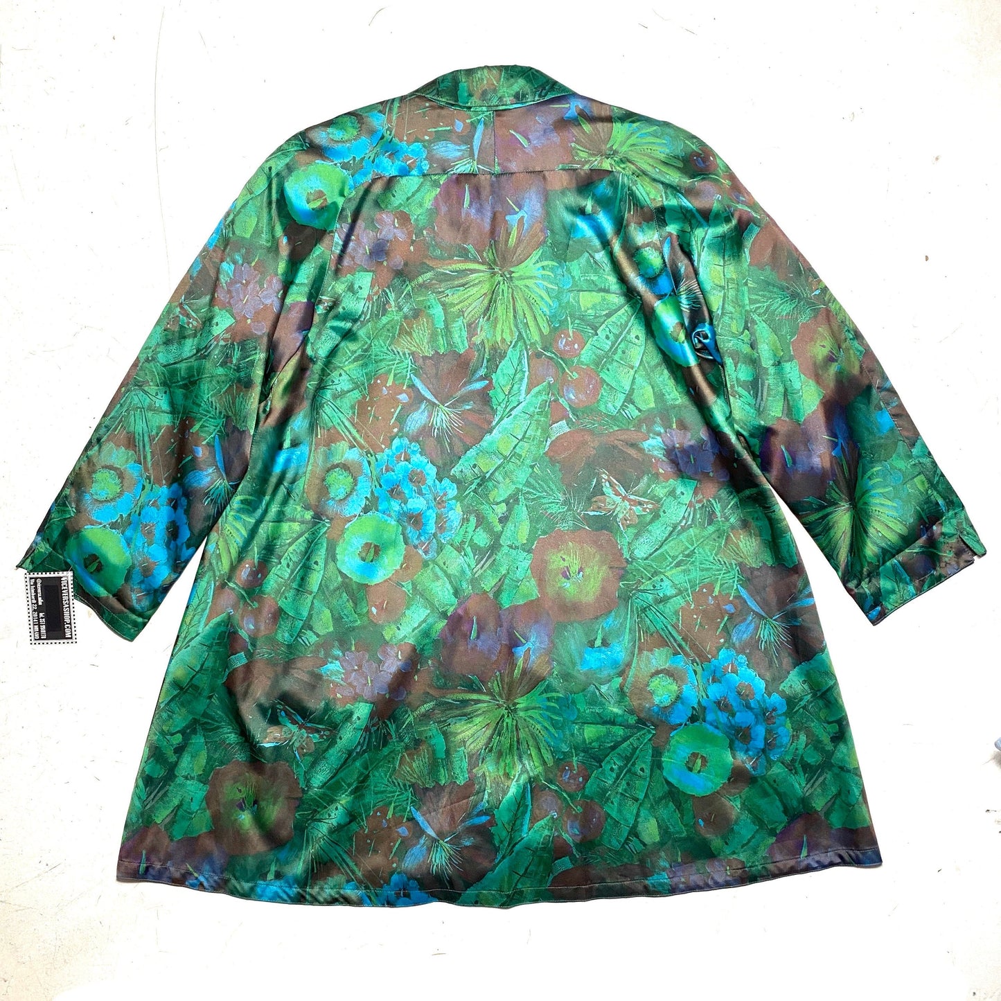 RainShop satin green floral / plants allover print rain trenchcoat, very light and fresh, Italy 90s Mint