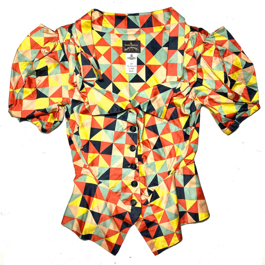 Vivienne Westwood anglomania Harlequin geometrical allover blouse sz 42, Italy mint condition