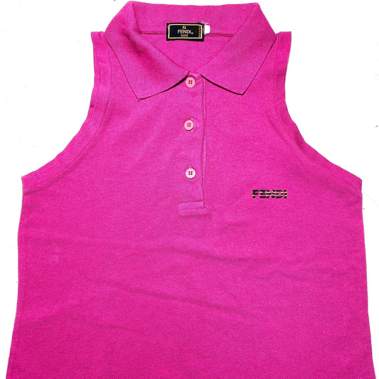 Fendi Roma fucsia ladies polo tank top, 90s made in Italy great condition