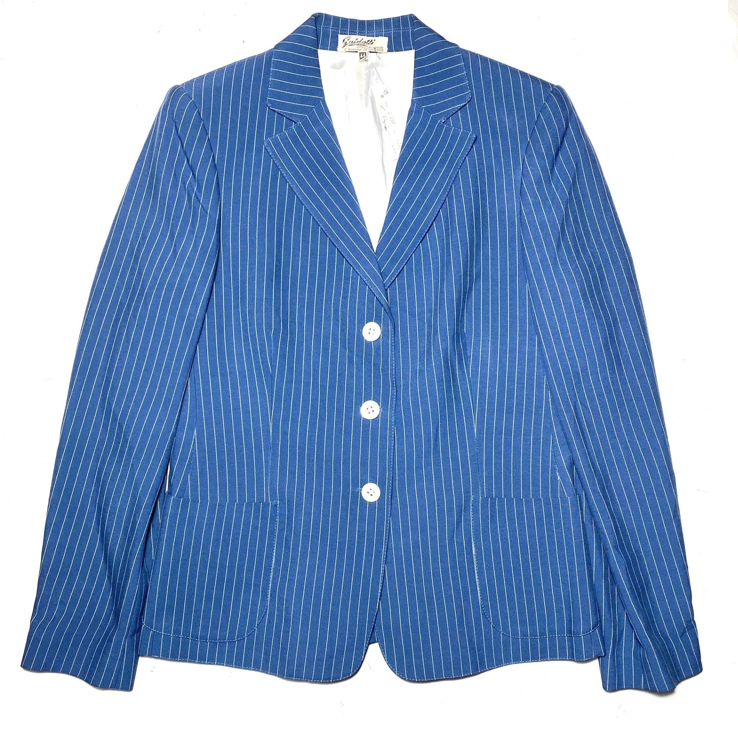 Guidotti Luxury tailors royal blue pinstripe ladies blazer jacket with pure silk lining, NOS 80s Italy