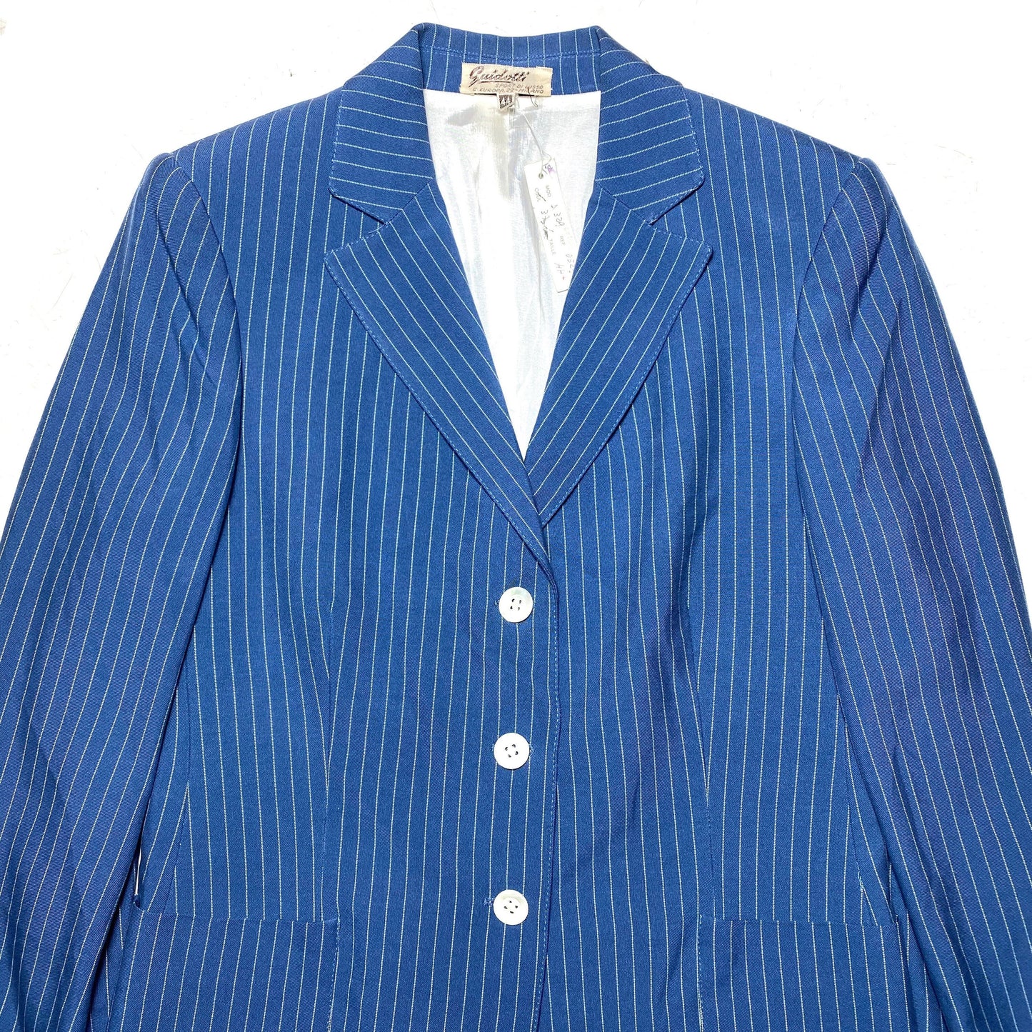 Guidotti Luxury tailors royal blue pinstripe ladies blazer jacket with pure silk lining, NOS 80s Italy