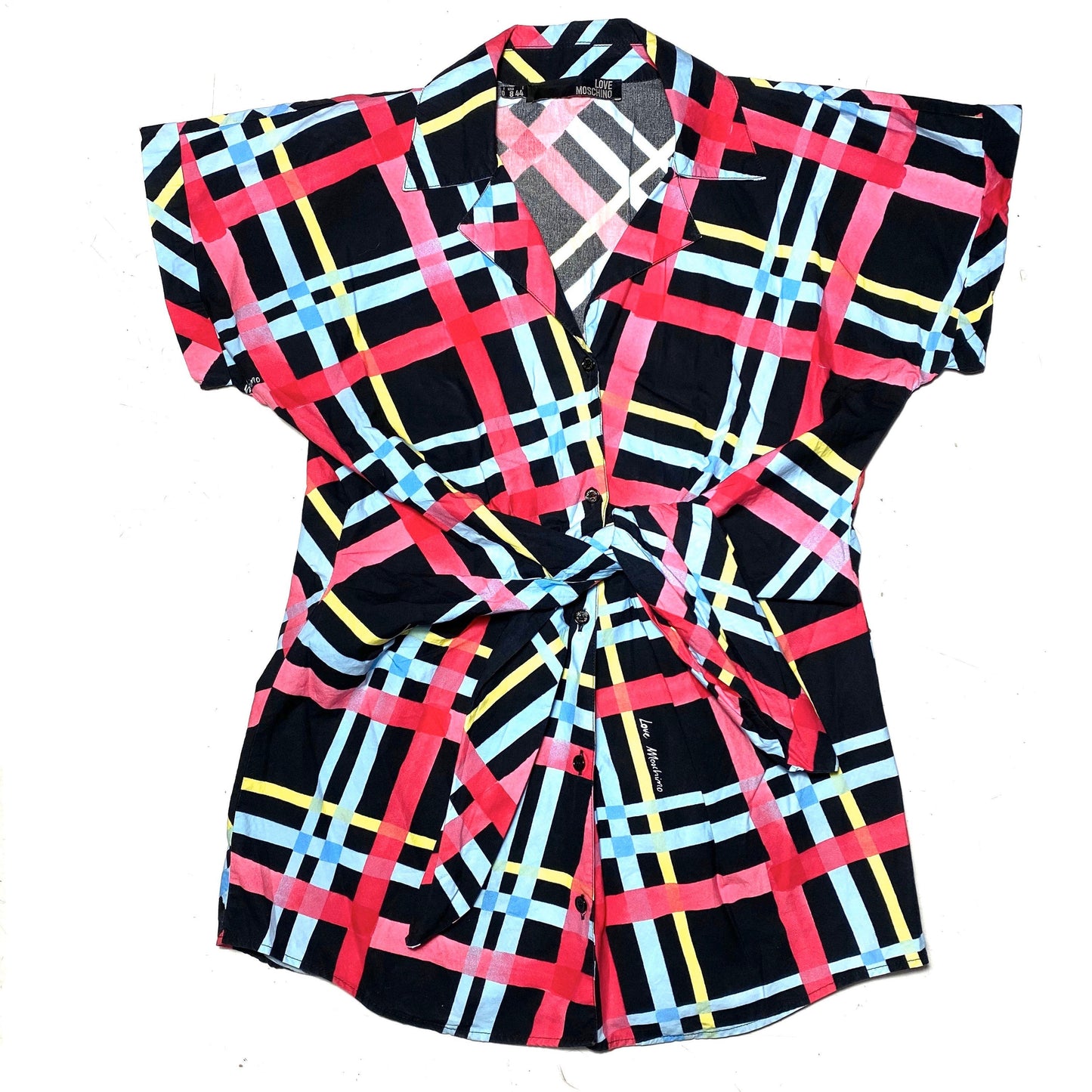 Love Moschino colorful checkered allover blouse, usable as dress too, 90s Italy great condition