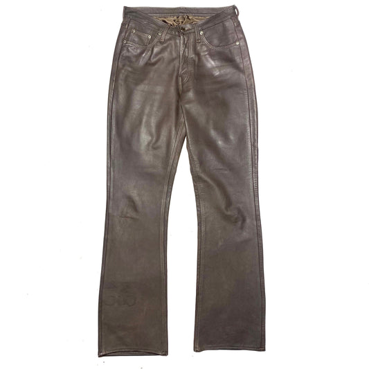 Pepe coffee brown leather trousers, Colombian leather jeans cut, sz 46, 1980s great condition