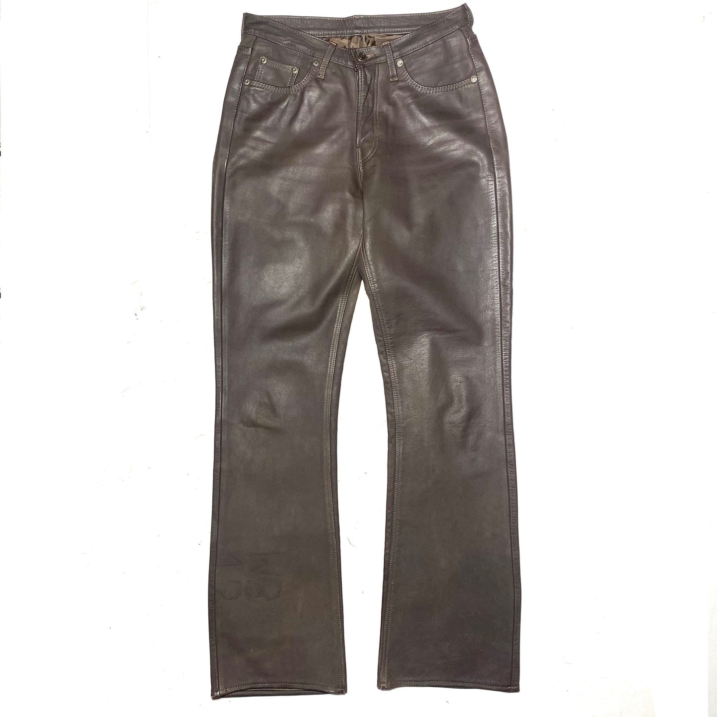 Pepe coffee brown leather trousers, Colombian leather jeans cut, sz 46, 1980s great condition