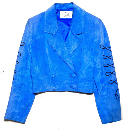 Travilla blue suede leather jacket, parade / cadet style ladies size 12 made in UK, great condition